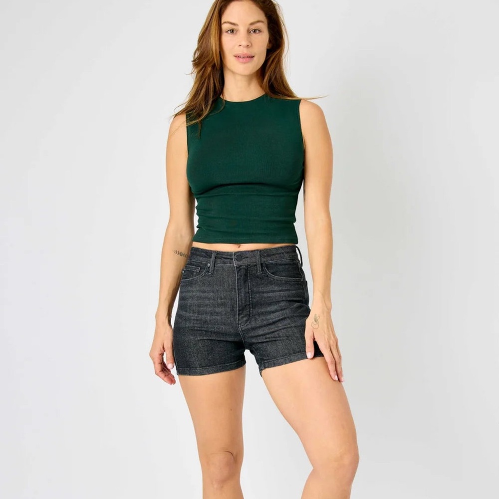 Judy Blue Angela High Rise Tummy Control Washed Black Shorts